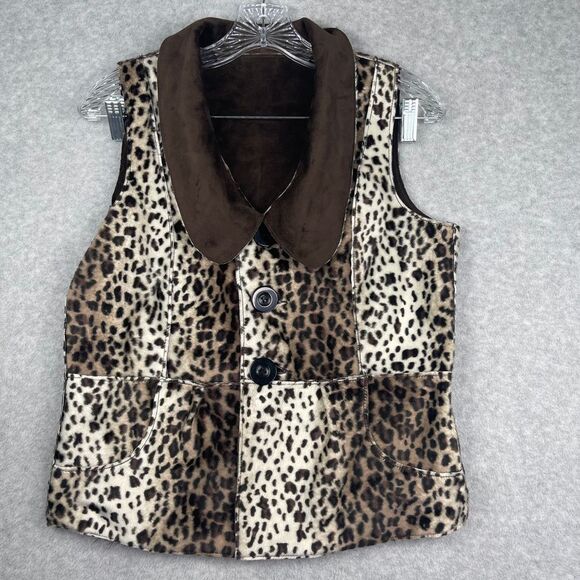 NWT Lisa International REVERSIBLE cheetah leopard & brown‎ vest, S, faux suede - Picture 8 of 16